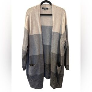 Chloe + Jasmine Colorblock Open Front Cardigan Sweater Soft Pockets Plus Size 3X